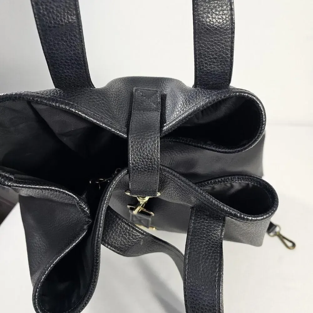 Germaine Monteil Paris Large Black Leather Tote Purse - Picture 8 of 13